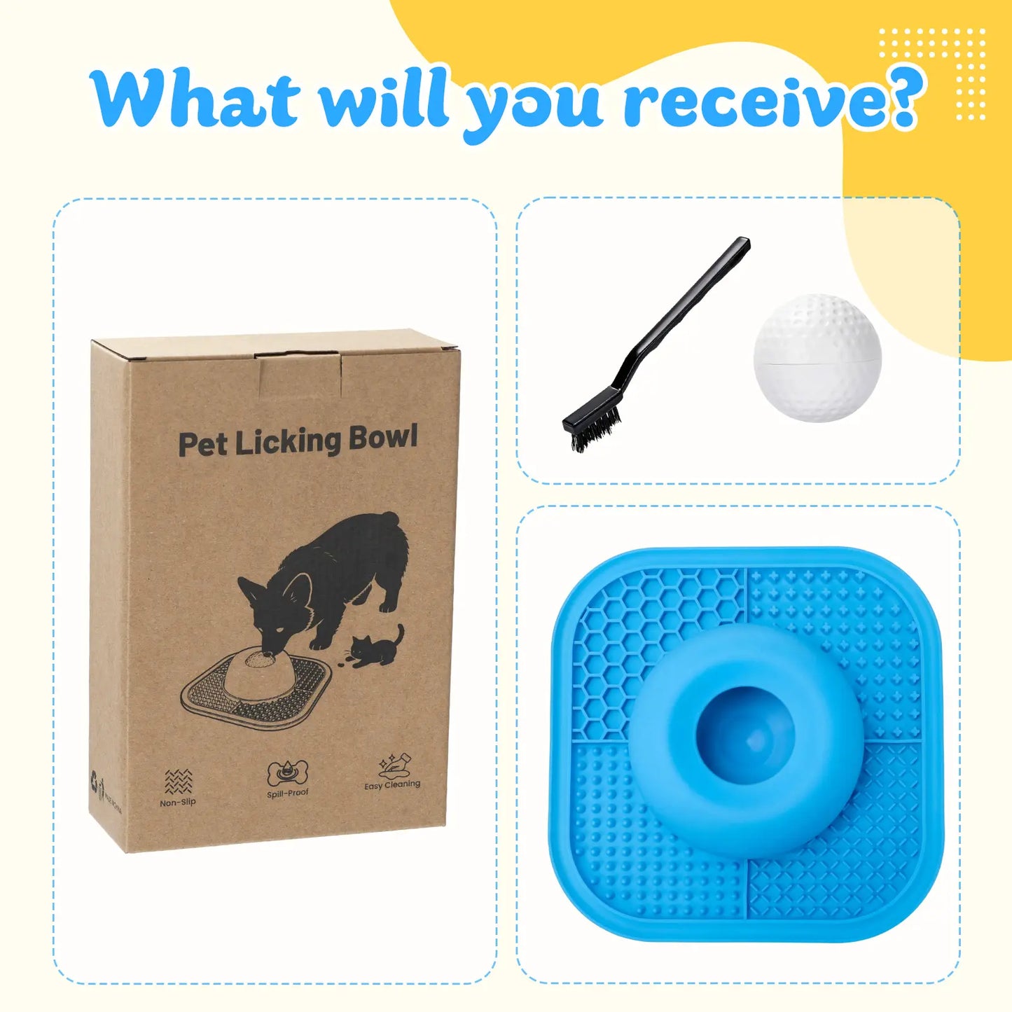 FYY Interactive Slow Feeder Dog Bowl and Lick Mat with Anti-Slip Design, Includes Rolling Ball, Suitable for Liquid and Thick Treats, 5/6 Cup Capacity for Dogs and Cats of All Sizes - Blue