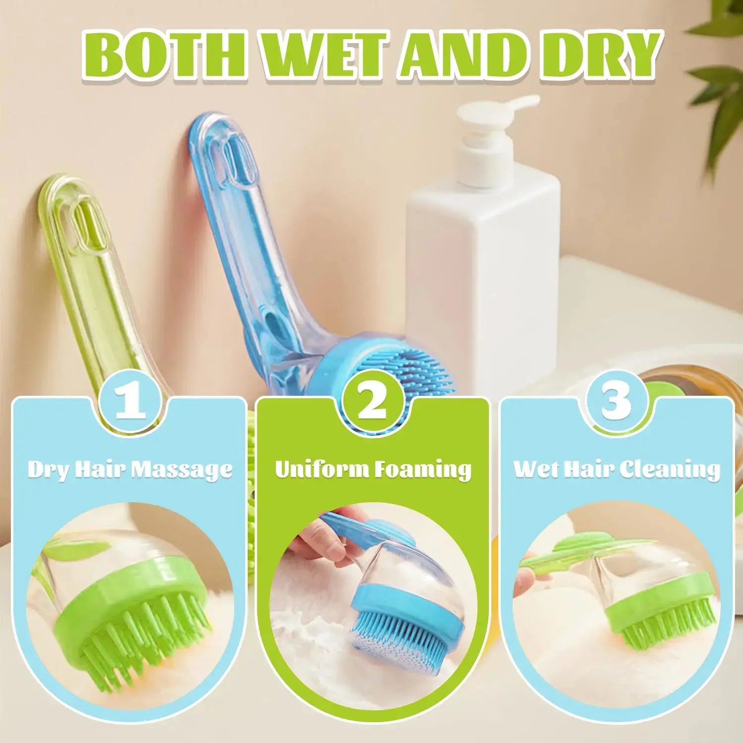 2-in-1 Pet Bath Brush with Integrated Shampoo Dispenser for Dogs and Cats - Suitable for Long and Short Hair