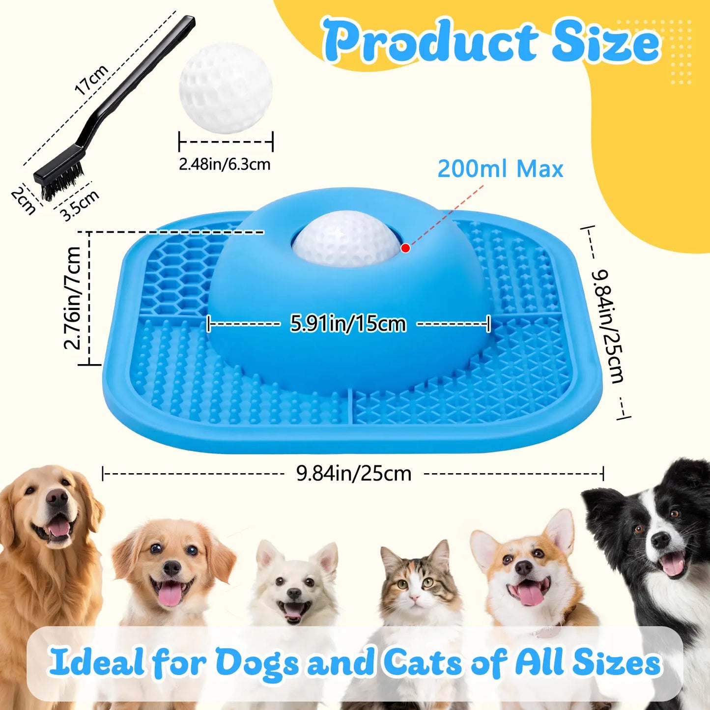 FYY Interactive Slow Feeder Dog Bowl and Lick Mat with Anti-Slip Design, Includes Rolling Ball, Suitable for Liquid and Thick Treats, 5/6 Cup Capacity for Dogs and Cats of All Sizes - Blue