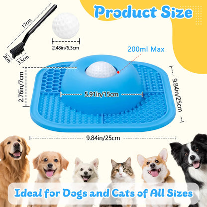 FYY Interactive Slow Feeder Dog Bowl and Lick Mat with Anti-Slip Design, Includes Rolling Ball, Suitable for Liquid and Thick Treats, 5/6 Cup Capacity for Dogs and Cats of All Sizes - Blue
