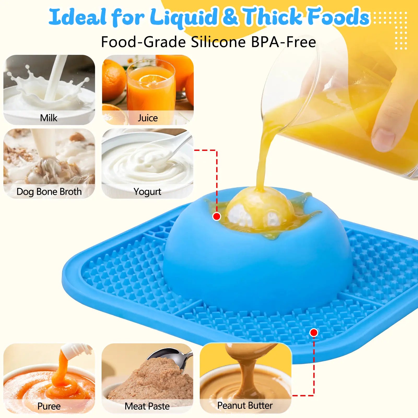 FYY Interactive Slow Feeder Dog Bowl and Lick Mat with Anti-Slip Design, Includes Rolling Ball, Suitable for Liquid and Thick Treats, 5/6 Cup Capacity for Dogs and Cats of All Sizes - Blue