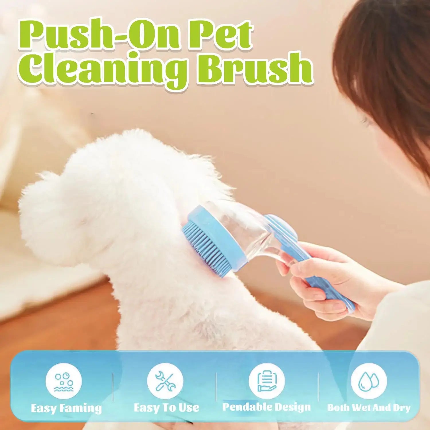 2-in-1 Pet Bath Brush with Integrated Shampoo Dispenser for Dogs and Cats - Suitable for Long and Short Hair