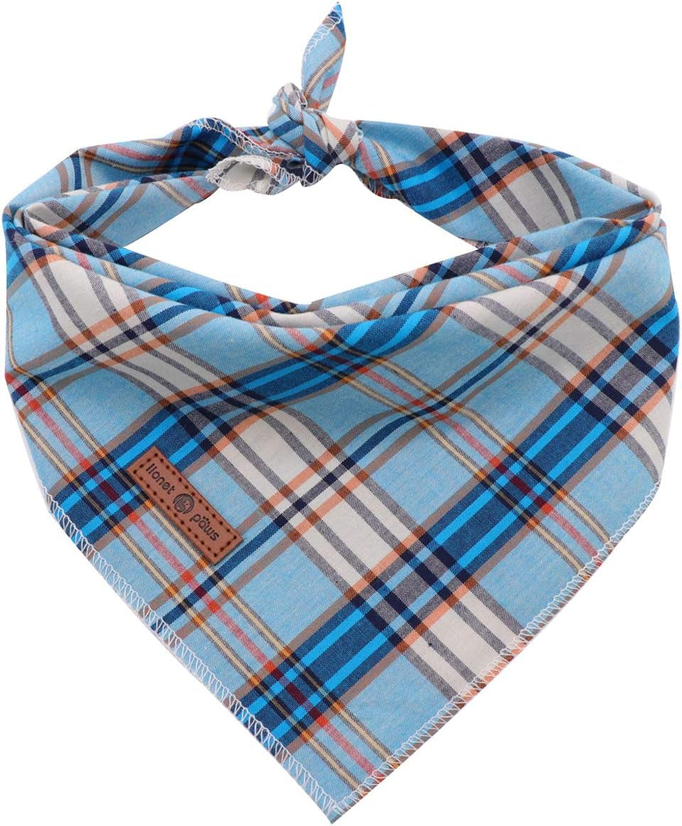 Blue Plaid Dog Bandana and Cat Kerchief - Triangle Bib Scarf for Small, Medium, and Large Pets