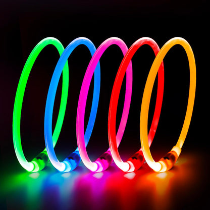 LED Dog Collar - USB Rechargeable Glow-in-the-Dark Waterproof Necklace for Nighttime Walks (Pink)