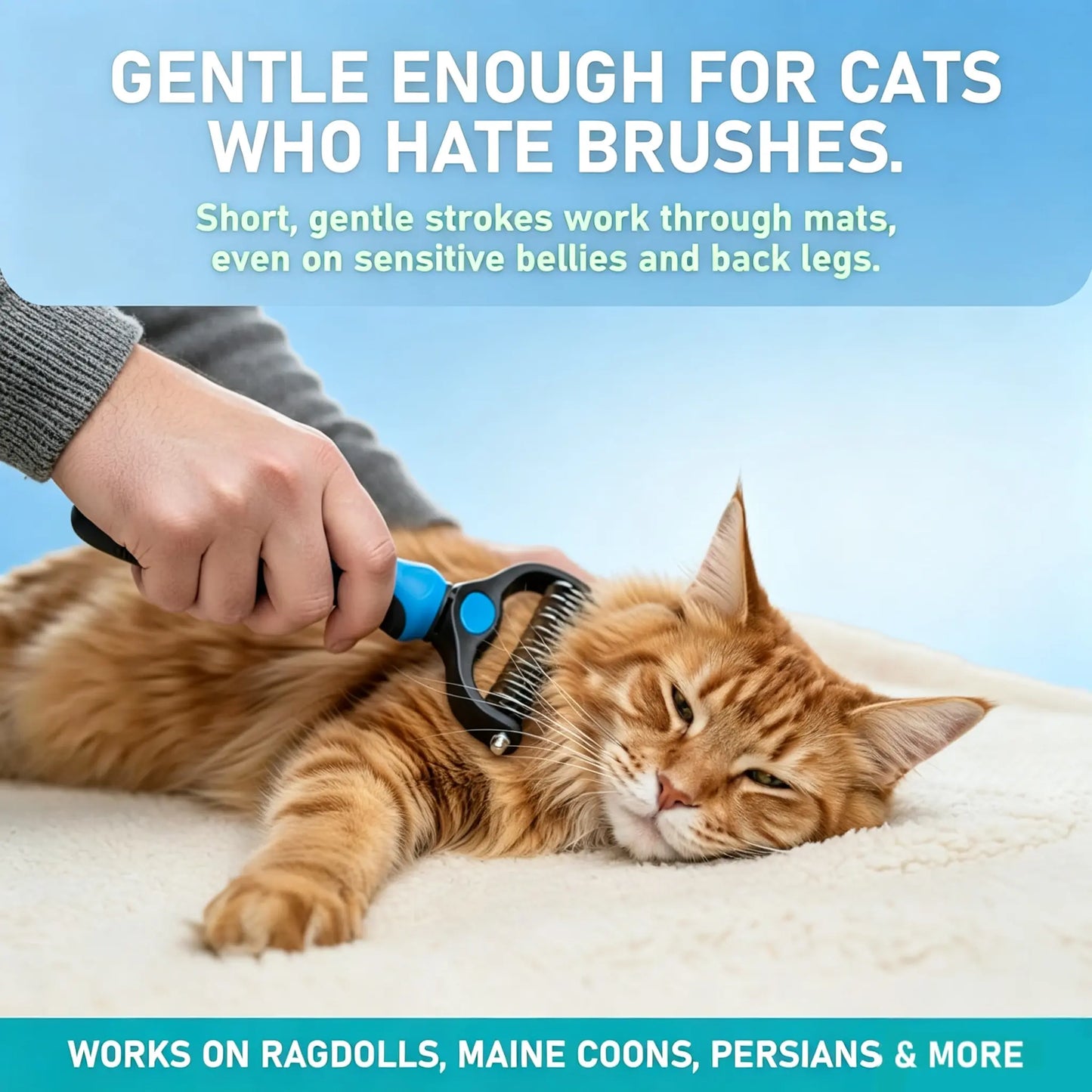 Professional Pet Grooming Rake - Double-Sided Dematting and Deshedding Tool for Long-Haired Dogs and Cats, Extra-Wide Brush to Reduce Shedding by 95%