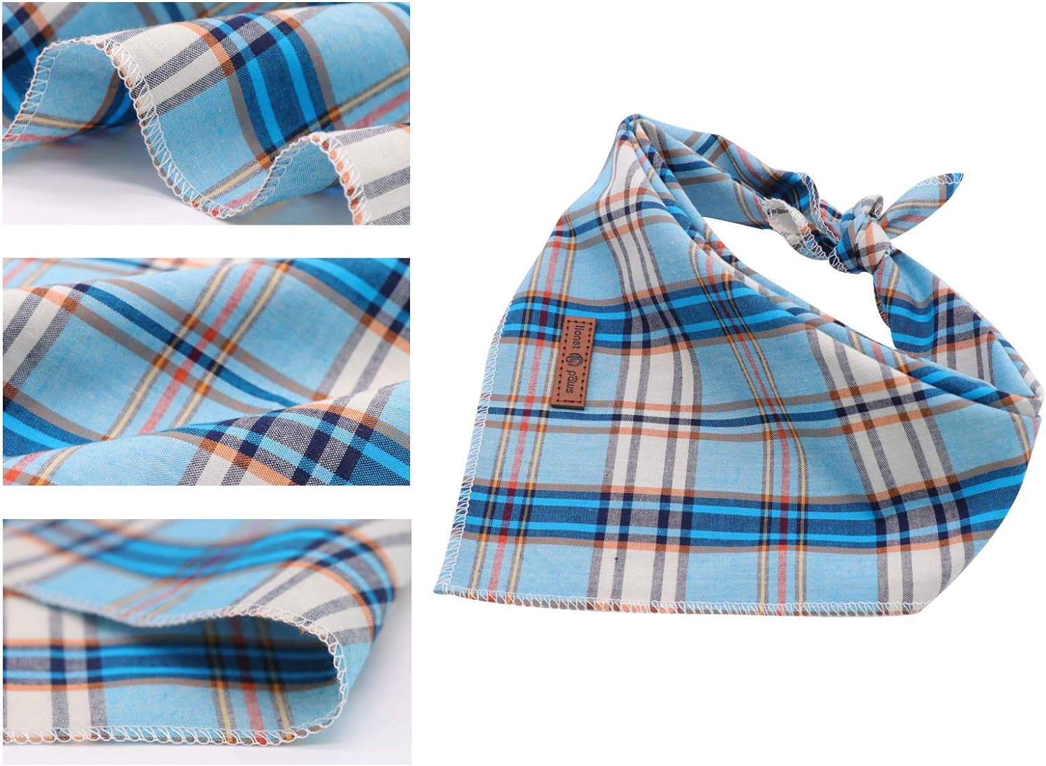 Blue Plaid Dog Bandana and Cat Kerchief - Triangle Bib Scarf for Small, Medium, and Large Pets
