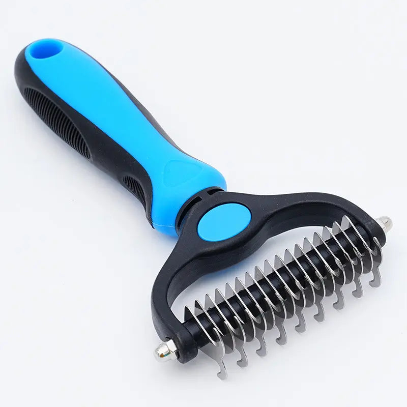 Professional Pet Grooming Rake - Double-Sided Dematting and Deshedding Tool for Long-Haired Dogs and Cats, Extra-Wide Brush to Reduce Shedding by 95%