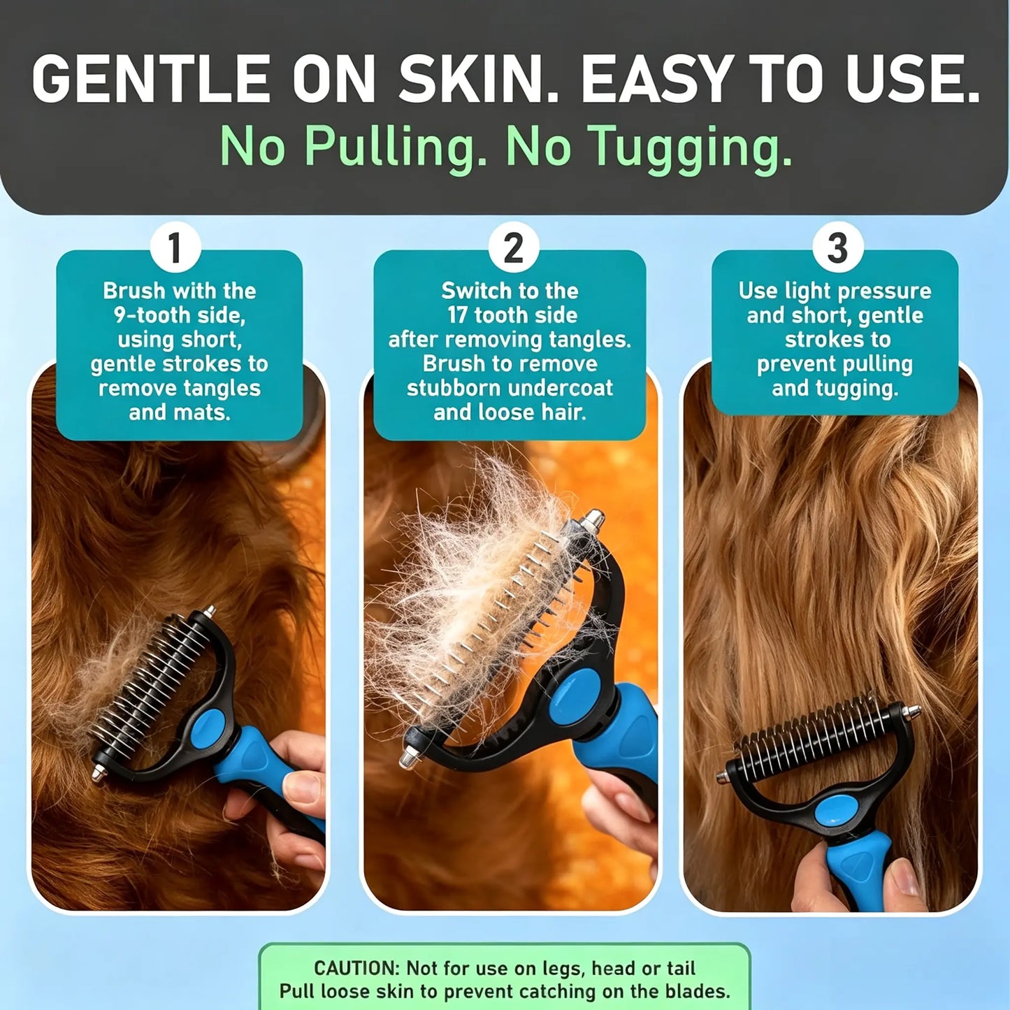 Professional Pet Grooming Rake - Double-Sided Dematting and Deshedding Tool for Long-Haired Dogs and Cats, Extra-Wide Brush to Reduce Shedding by 95%
