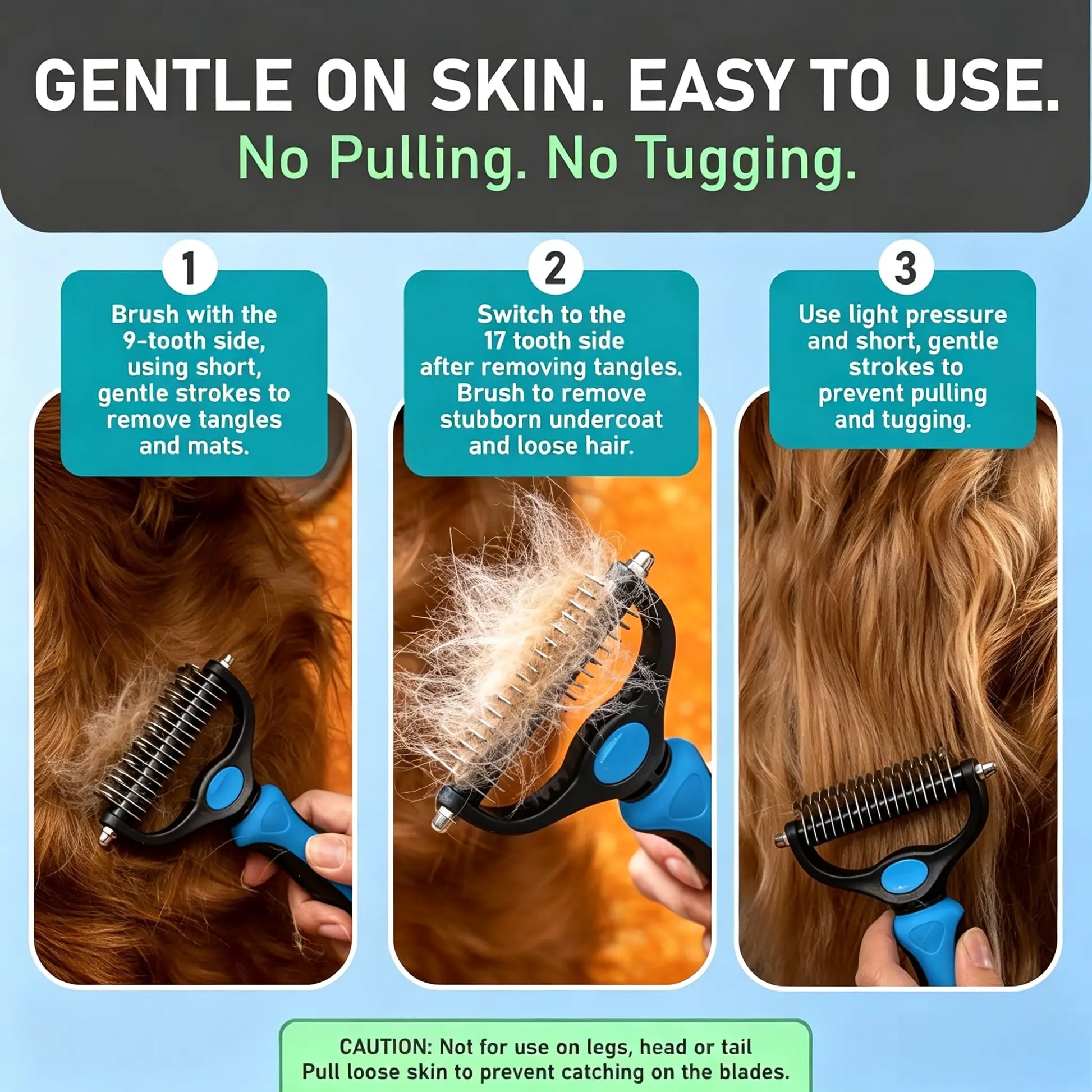 Professional Pet Grooming Rake - Double-Sided Dematting and Deshedding Tool for Long-Haired Dogs and Cats, Extra-Wide Brush to Reduce Shedding by 95%