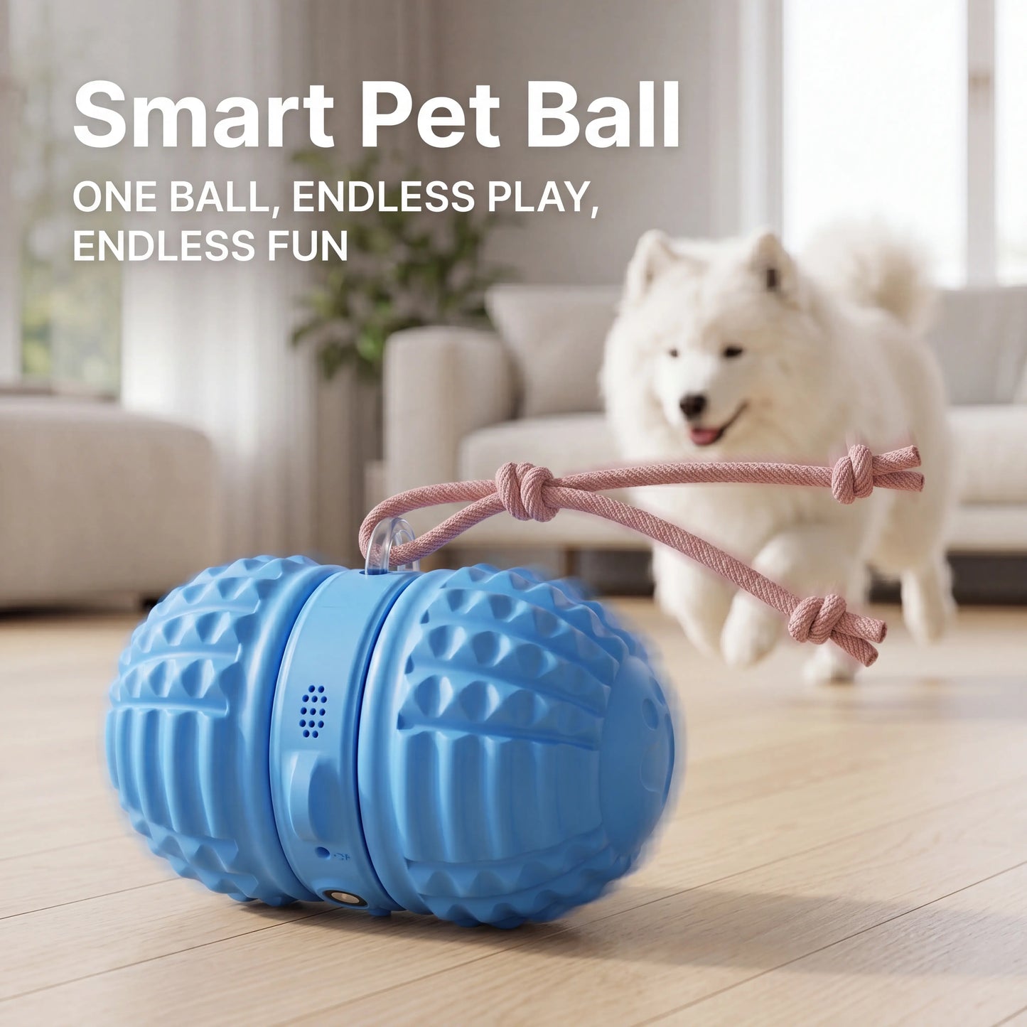 Interactive Automatic Moving Ball for Dogs - Rechargeable, Water-Resistant, Dual Motor Pet Toy with Voice Recording and Rope for Indoor Play