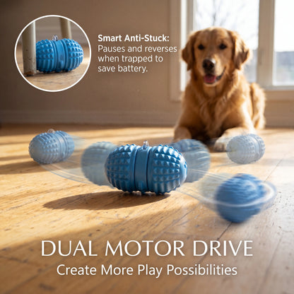 Interactive Automatic Moving Ball for Dogs - Rechargeable, Water-Resistant, Dual Motor Pet Toy with Voice Recording and Rope for Indoor Play