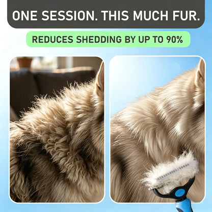 Professional Pet Grooming Rake - Double-Sided Dematting and Deshedding Tool for Long-Haired Dogs and Cats, Extra-Wide Brush to Reduce Shedding by 95%
