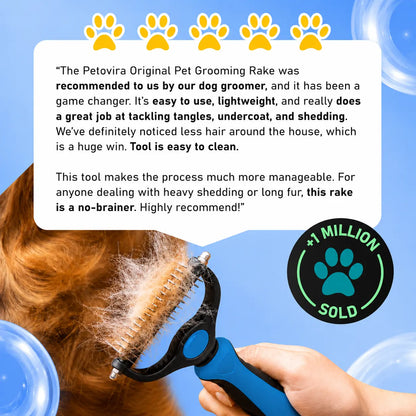 Professional Pet Grooming Rake - Double-Sided Dematting and Deshedding Tool for Long-Haired Dogs and Cats, Extra-Wide Brush to Reduce Shedding by 95%