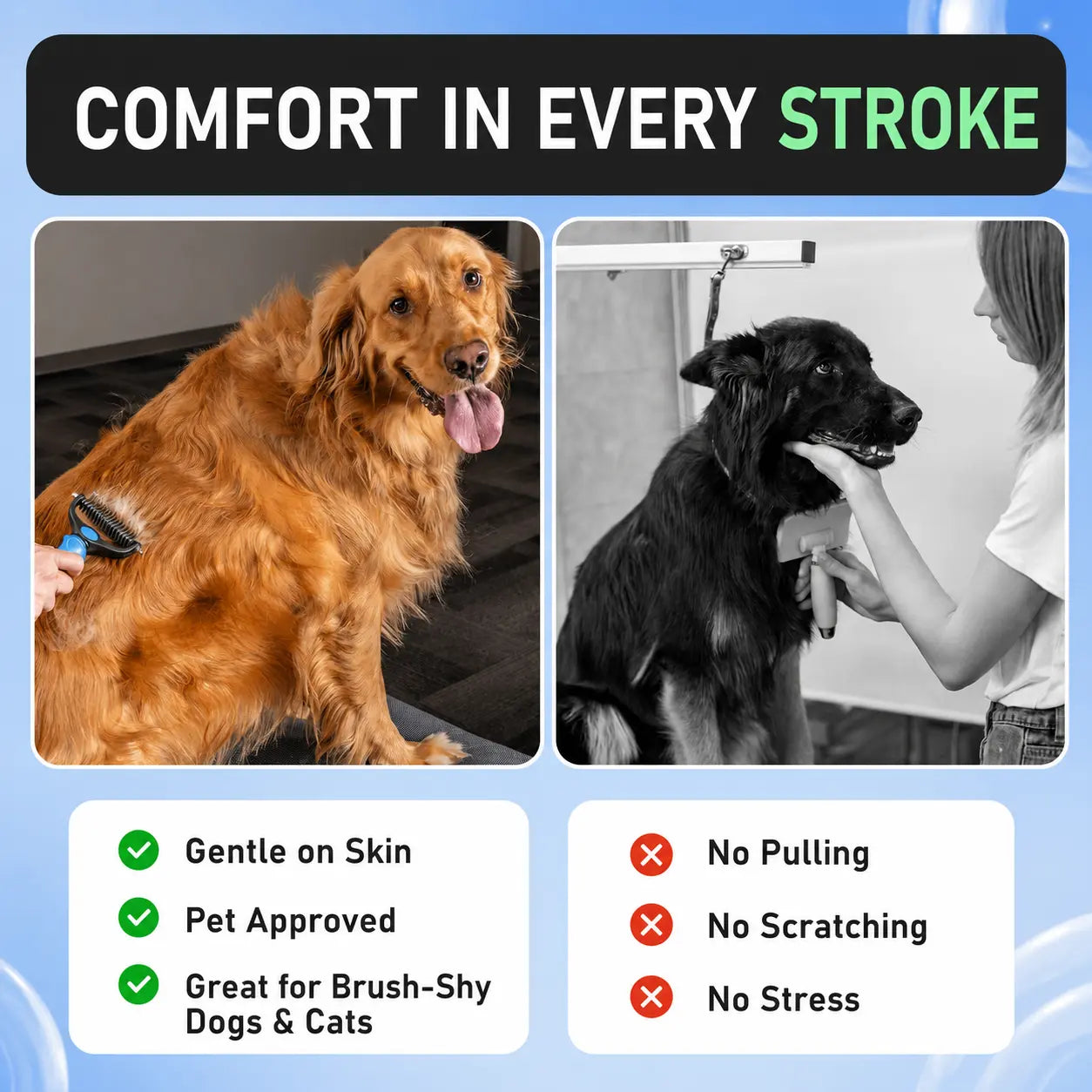 Professional Pet Grooming Rake - Double-Sided Dematting and Deshedding Tool for Long-Haired Dogs and Cats, Extra-Wide Brush to Reduce Shedding by 95%