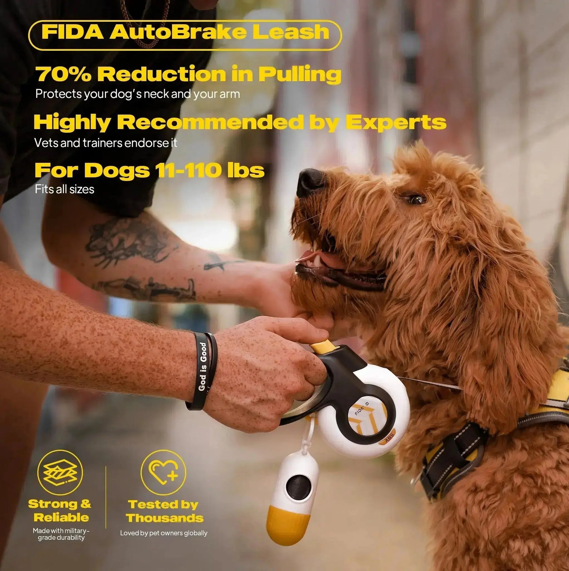 Fida Retractable Dog Leash with Autobrake Technology, 16 Ft Heavy Duty Design for Large and Medium Dogs, Tangle-Free and One-Hand Control with Soft Grip